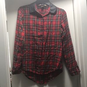 Cute plaid long sleeve w/ edgy addition of leather